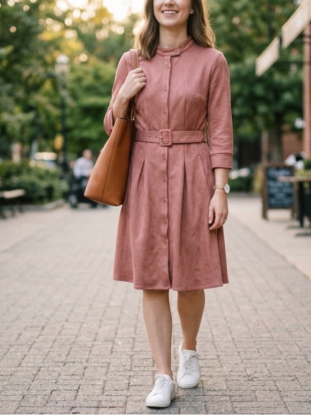 DUSTY ROSE FALL
Women's Belted Button-Front Dress